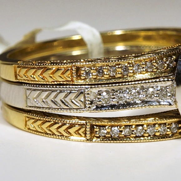 14KTT Gold Diamond ring set of 3 - Picture 4 of 8